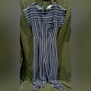 Monteau Navy and White Striped Jumpsuit